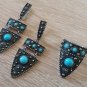 Armenian Jewelry Set, Armor Drop Dangle Earrings Turquoise and Ring Sterling Silver