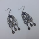Armenian Filigree Obsidian Drop Dangle Earrings, Armenian Earrings, Ethnic Earrings