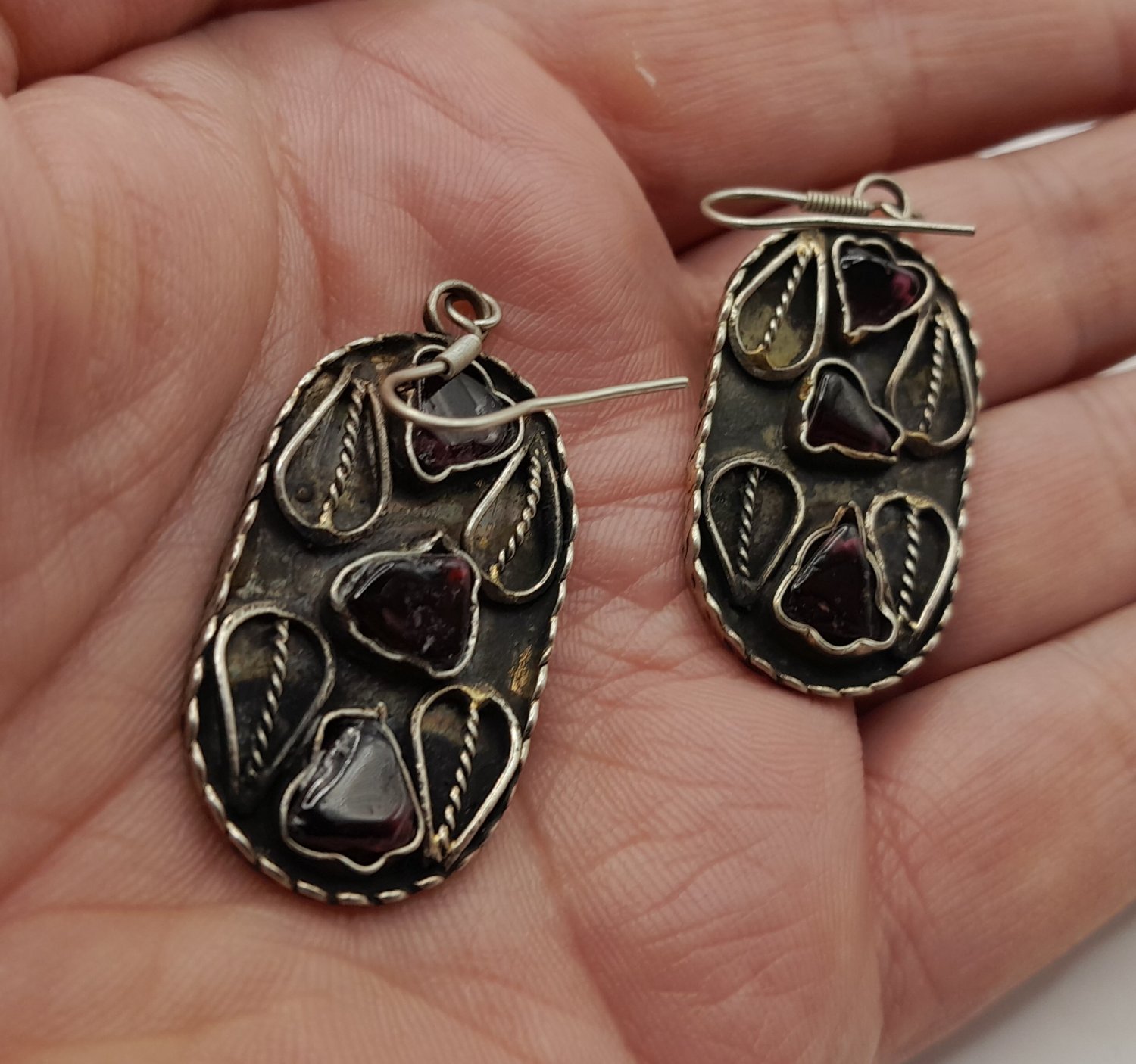 Armenian Oval Amethyst Drop Earrings, Armenian Earrings, Ethnic Earrings