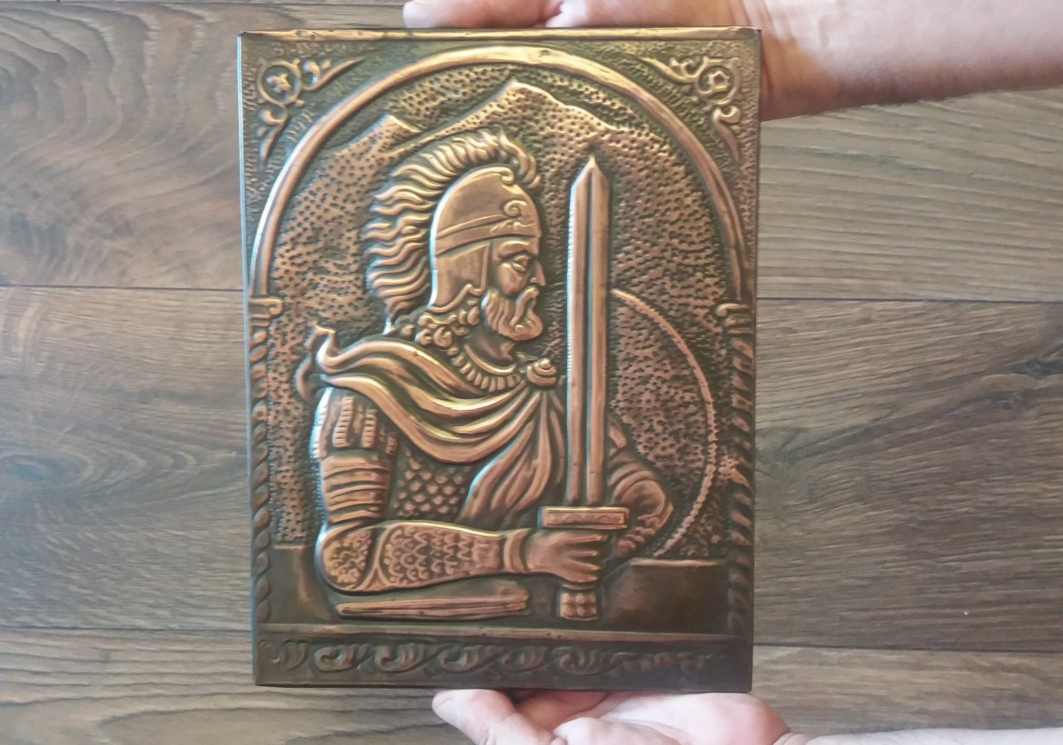 Vintage Embossed Copper Wall Decoration of Vardan Mamikonyan, Armenian Military Hero, Chekanka