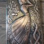 Vintage Embossed Copper Wall Decoration of an Armenian woman carrying a basket of different Fruits
