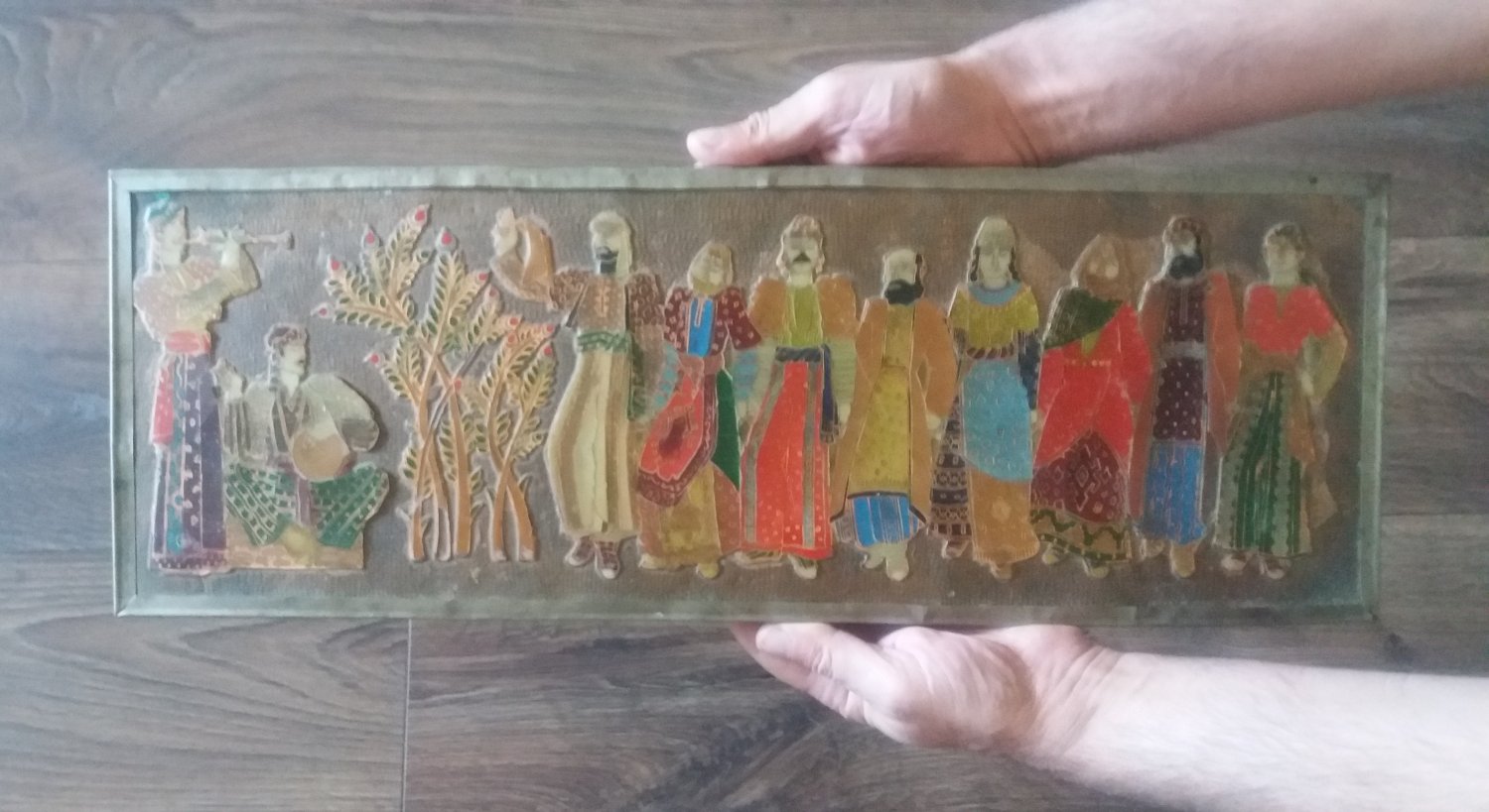 Vintage Embossed Copper Enamel Wall Decoration of Sasun Dance, Home D&Atilde;&copy;cor, Armenian Sasun Dance