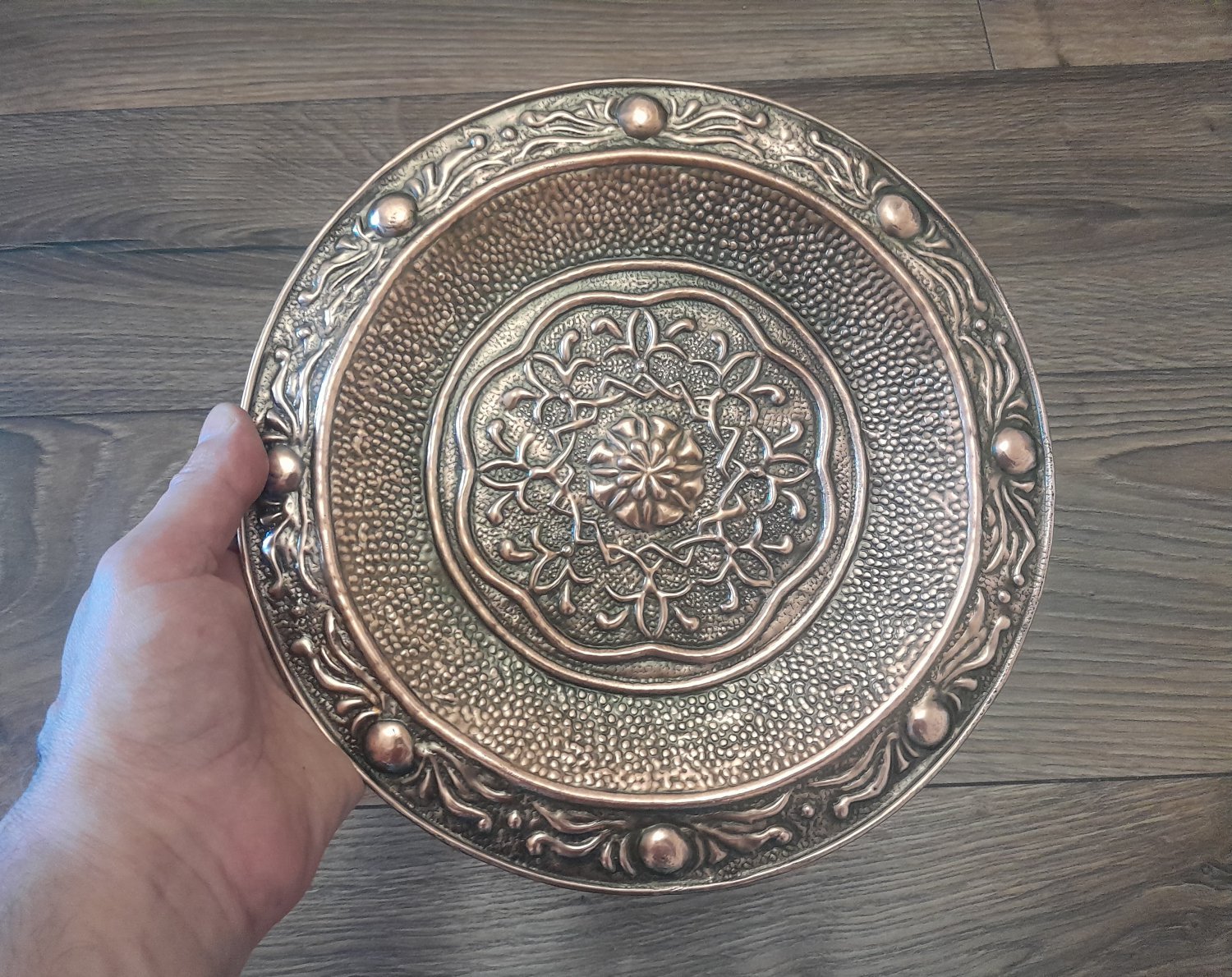 Vintage Embossed Copper Wall Decorative Plate, Armenian Wall Hanging Plate