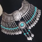 Pomegranate Drop Coin Turquoise Necklace, Armenian Necklace
