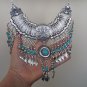 Pomegranate Drop Coin Turquoise Necklace, Armenian Necklace