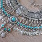 Pomegranate Drop Coin Turquoise Necklace, Armenian Necklace