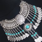 Silver Plated Drop Coin Anahit Necklace, Armenian Necklace, Armenian Necklace with Turquoise Stones