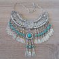 Silver Plated Drop Coin Anahit Necklace, Armenian Necklace, Armenian Necklace with Turquoise Stones