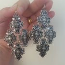 Armenian Diamond Dangle Earrings Silver Plated, Ethnic Dangle Earrings, Boho Hippie Dangle Earrings
