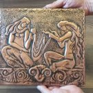 Vintage Embossed Copper Wall Decoration of Armenian Woman Making Wool, Chekanka