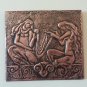 Vintage Embossed Copper Wall Decoration of Armenian Woman Making Wool, Chekanka