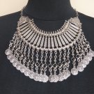 Black Onyx Eternity Half Moon Drop Coin Necklace, Armenian Dangle Drop Statement Necklace