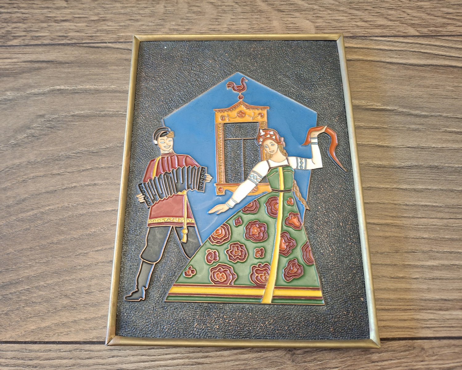 Traditional Russian Dance Vintage Embossed Copper Enamel Wall Decoration, Home D&Atilde;&copy;cor