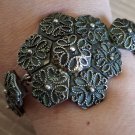 Vintage Armenian Soviet Flowery Filigree Link Leather Bracelet, Armor Link Bracelet