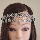 Eternity Forehead Flowery Silver-Plated Drop, Armenian Headpieces Drop, Black Onyx Forehead Drop