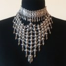 Button Flowery Drop Leaves Net Neck Necklace, Armenian Statement Necklace