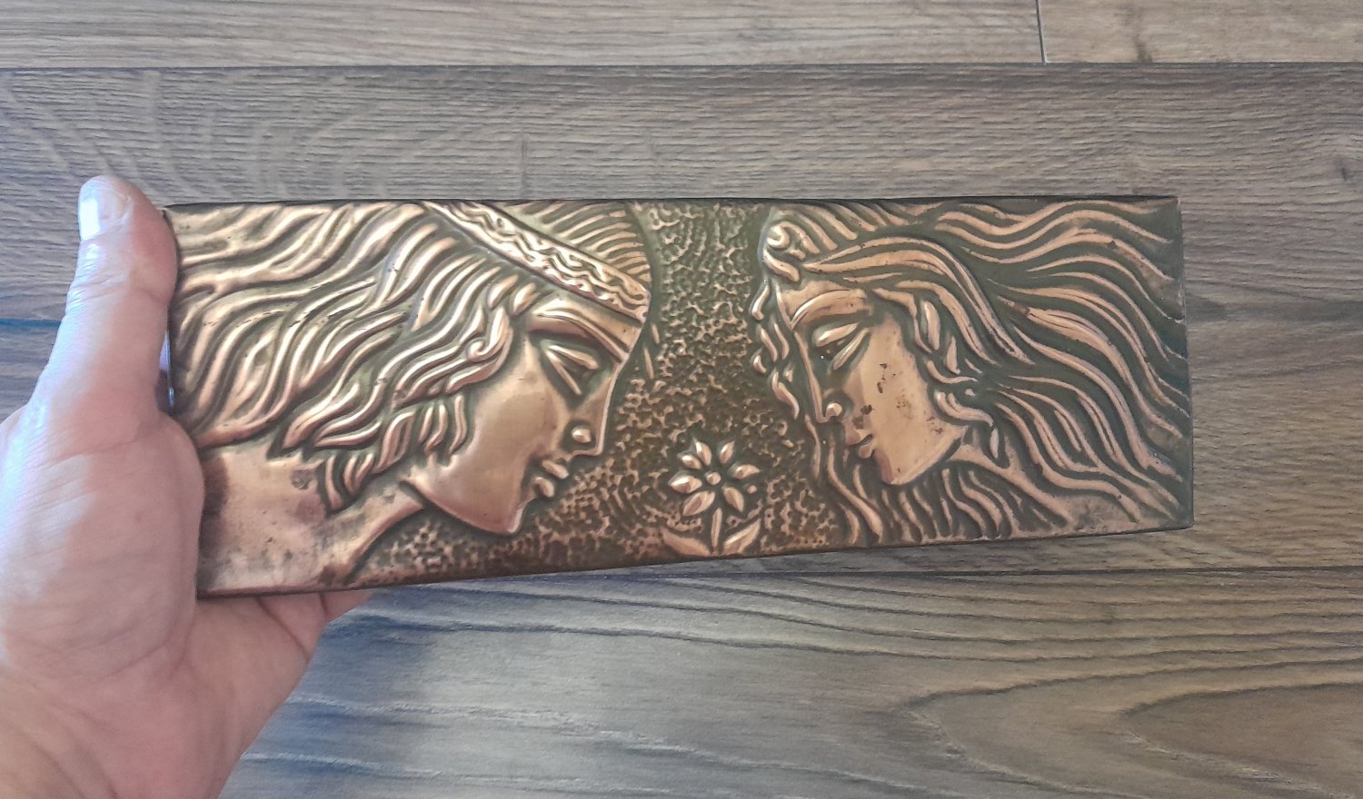 Vintage Embossed Copper Wall Decoration of The Love of King Artashes and Satenik