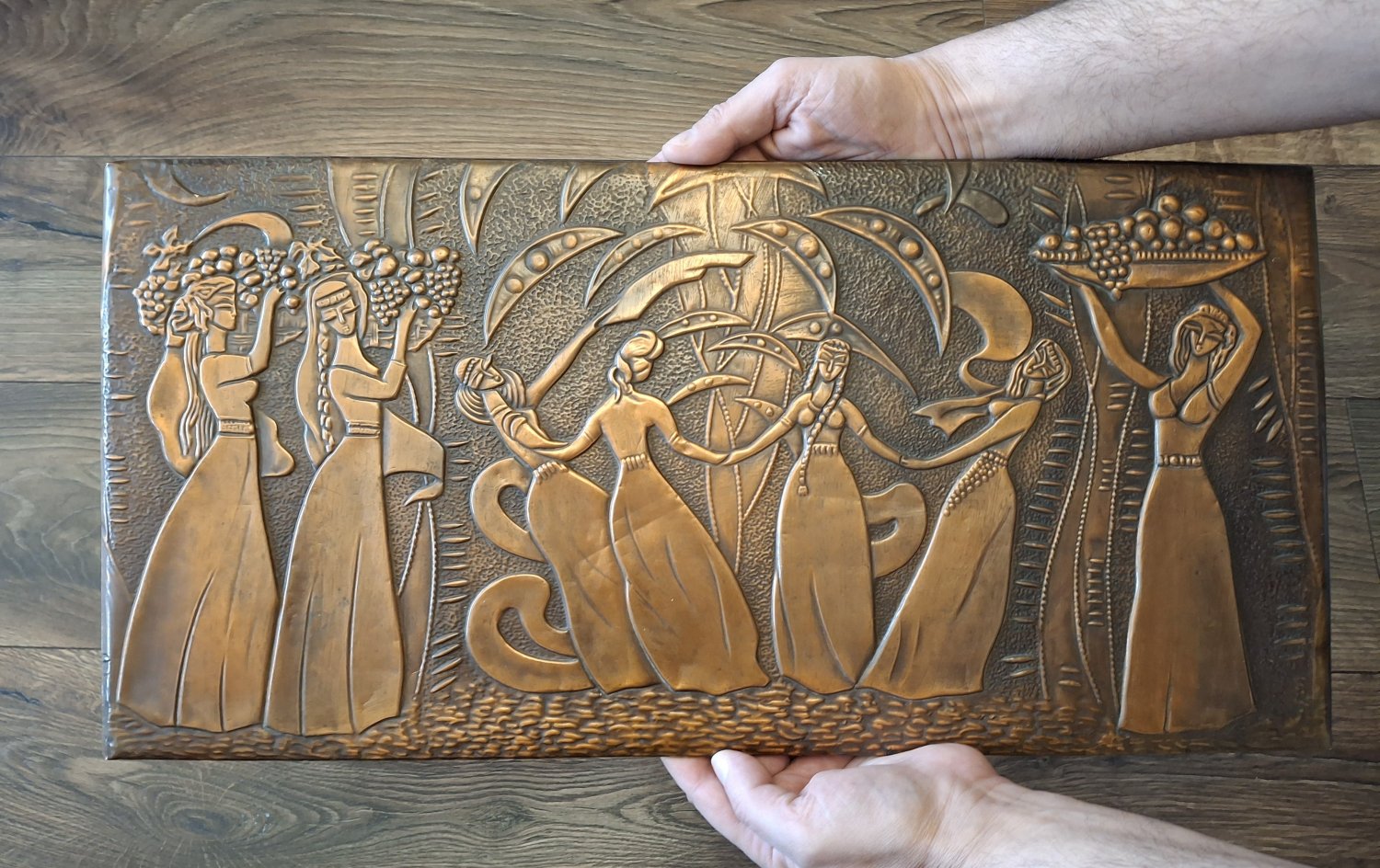 Harvest of Abundance Vintage Embossed Copper Wall Decoration, Armenian Chekanka