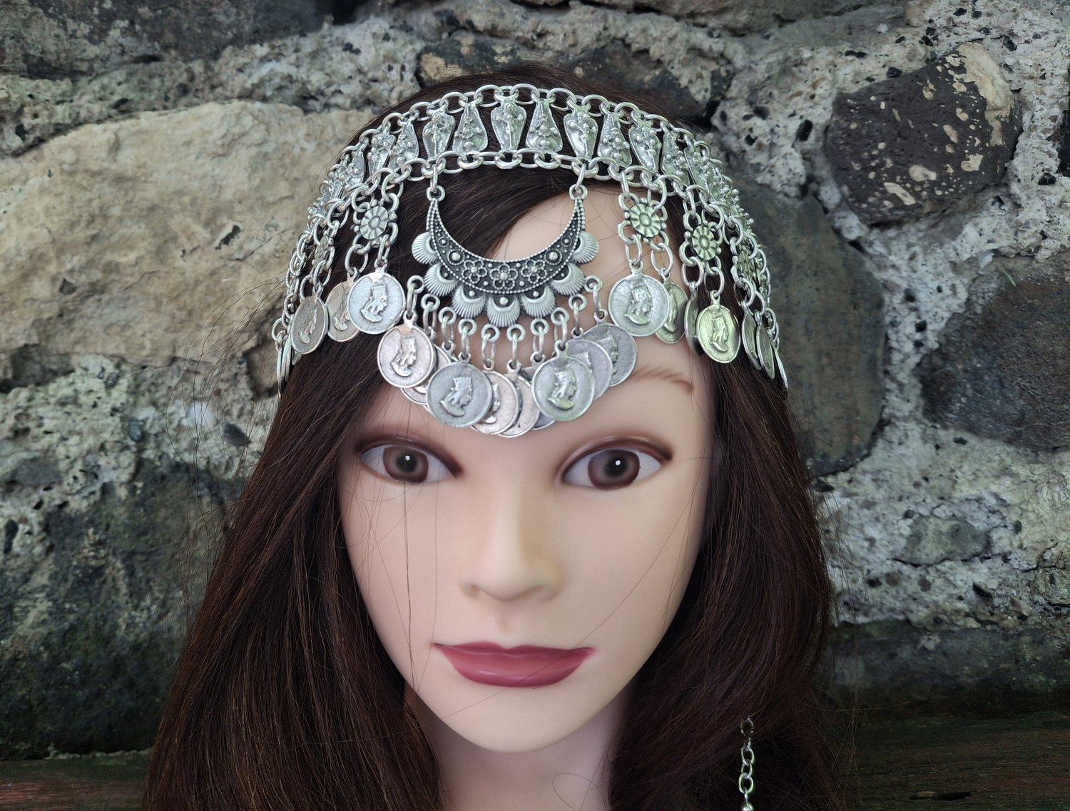 Forehead Flowery Statement Tigran the Great Chain Forehead Drop Coin, Armenian King Headpieces