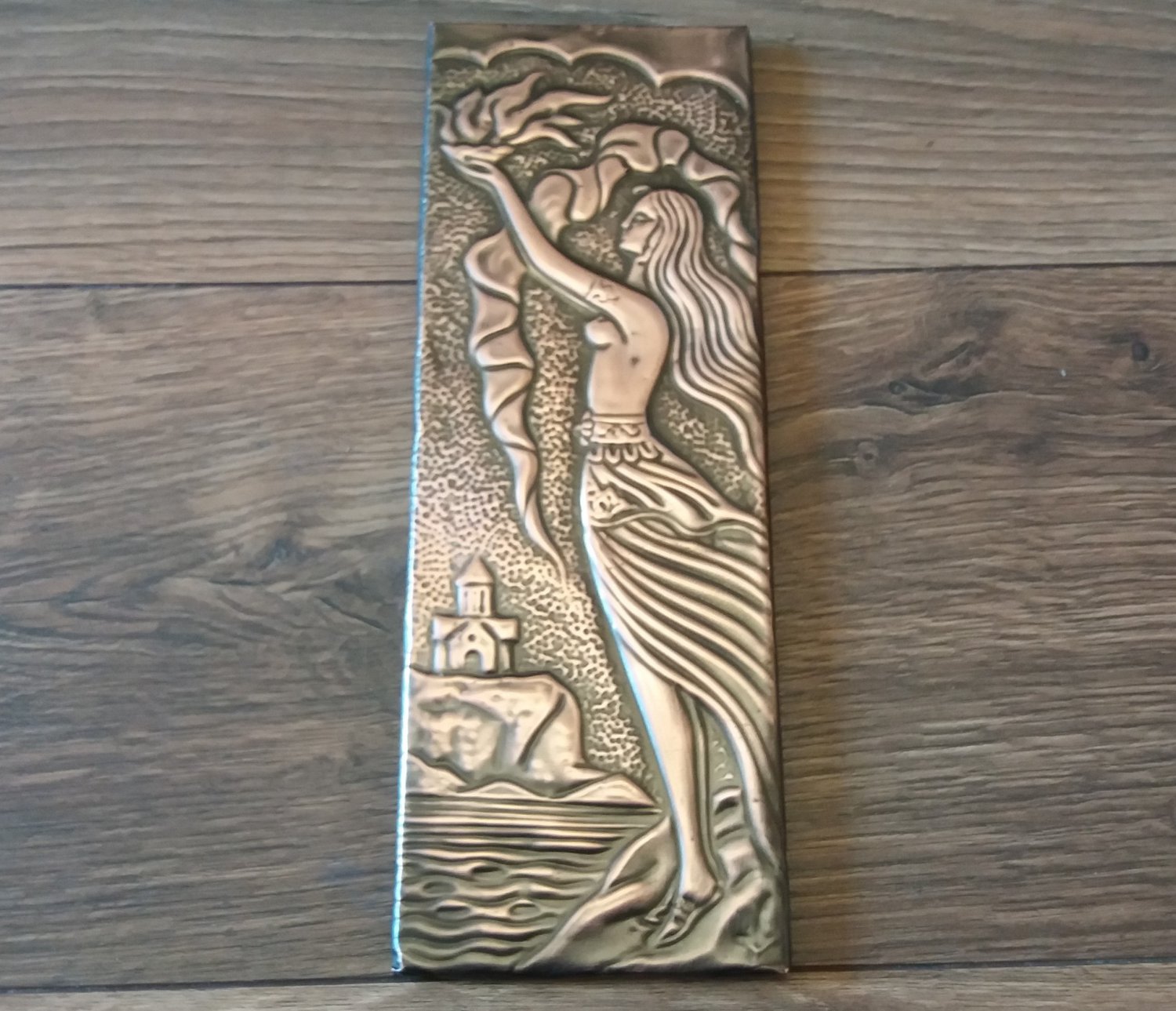 Vintage Embossed Copper Wall Decoration of the Legend of Tamar, Achtamar Armenian Legend, Checkanka