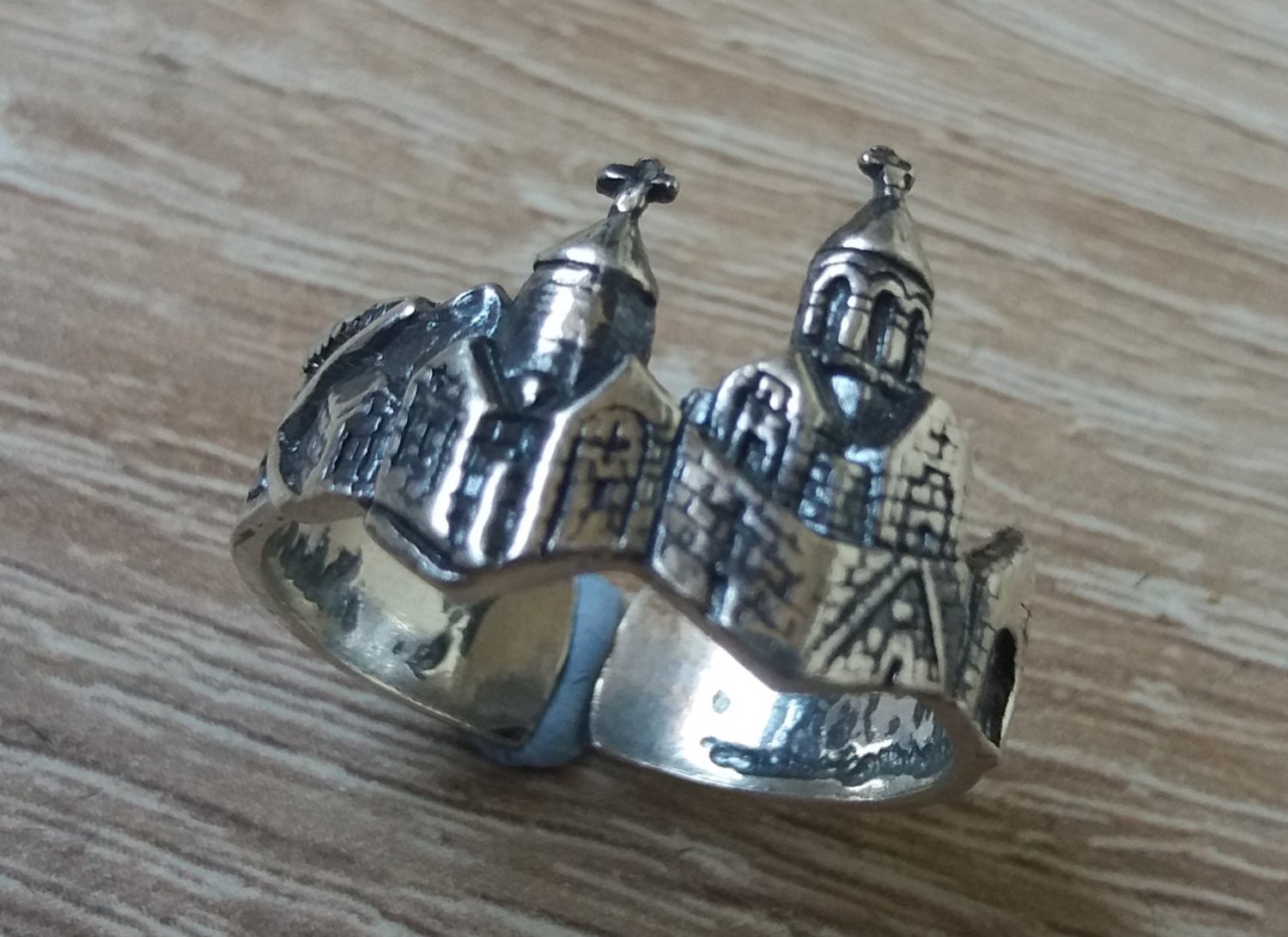 Novarank Monastery Adjustable Ring Sterling Silver, Armenian Ring
