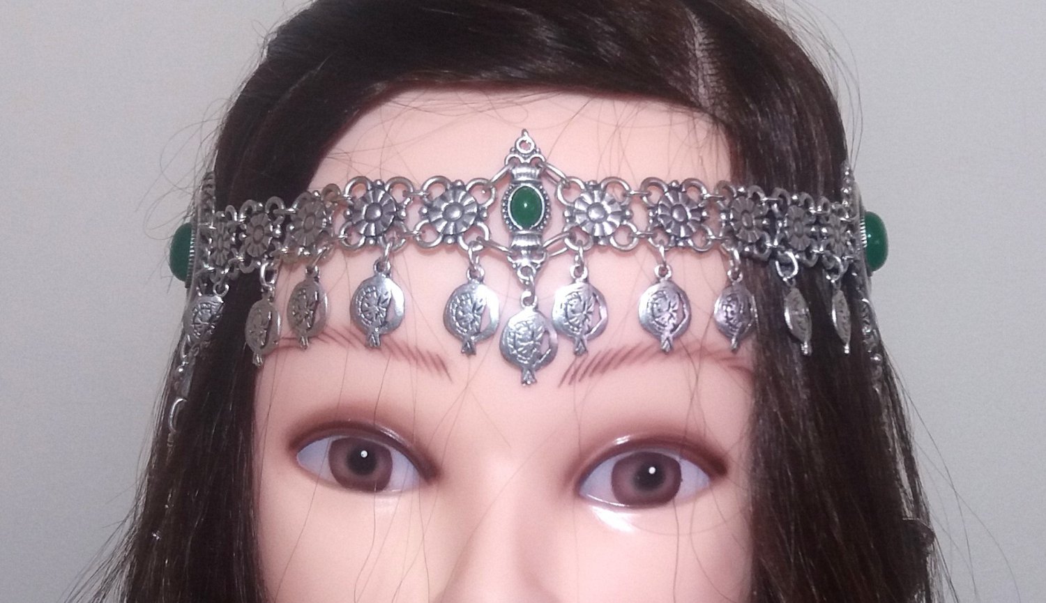 Pomegranate Forehead Flowery Silver Plated Drop, Armenian Headpieces Drop