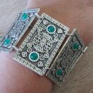 Silver Armenian Armor Link Bracelet: Ethnic Elegance with Chrysolite Stones