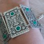 Silver Armenian Armor Link Bracelet: Ethnic Elegance with Chrysolite Stones