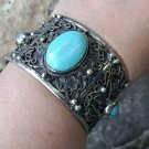 Armenian Turquoise Filigree Cuff Bracelet: Handmade Ethnic Jewelry