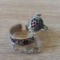 Armenian Pomegranate Double Ring &acirc;�� Sterling Silver, Adjustable, Garnet Stones