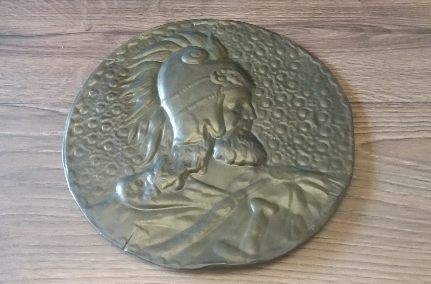Vintage Embossed Copper Wall Decoration of Vardan Mamikonyan, Armenian Military Hero, Chekanka