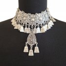 Armor Link Anahit Drop Coin Statement Necklace: Ethnic Crew-Neck Style