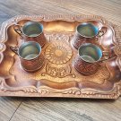 Vintage Armenian Copper Coffee Set: 1970s Soviet-Era Tray & Cups