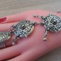 Ethnic Armenian Shield Ring Bracelet &acirc;�� Adjustable Hand Chain with Drops