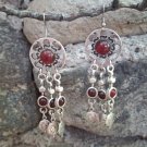Armenian Sun & Pomegranate Dangle Earrings – Red Stone Ethnic Elegance
