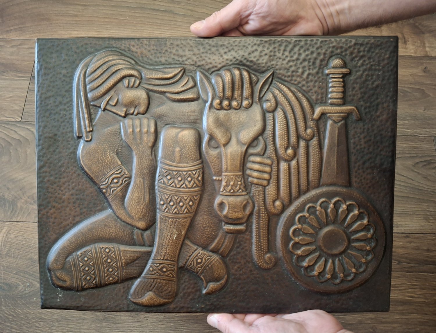 Vintage Embossed Copper Wall Decoration &acirc;�� David of Sassoun, Armenian Legend