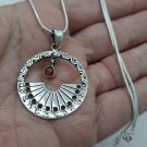 Sun Time Clock Circle Pendant: Sterling Silver .925 with Garnet, Armenian Sundial Jewelry
