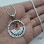 Sun Time Clock Circle Pendant: Sterling Silver .925 with Garnet, Armenian Sundial Jewelry