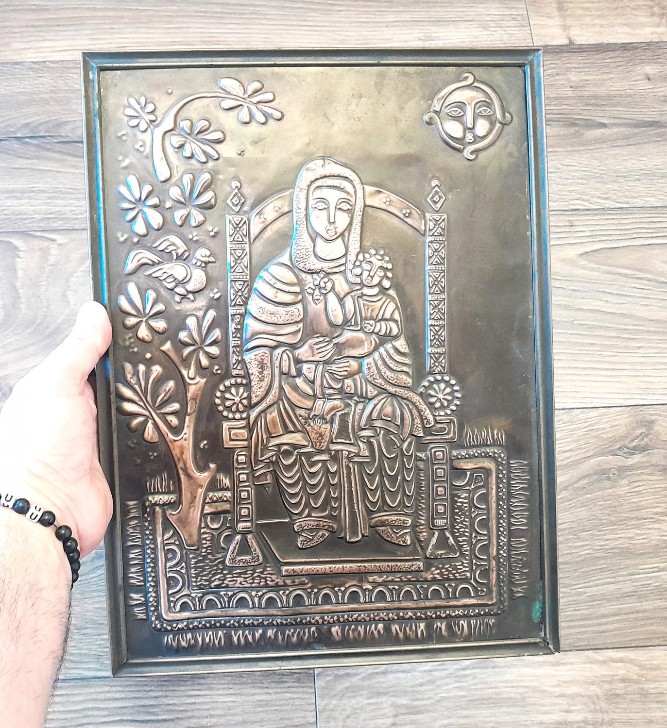 Vintage Embossed Copper Wall Decoration &acirc;�� Marie & Jesus, Armenian Symbolic Home Decor Motherhood