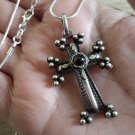 Armenian Cross Necklace Sterling Silver .925 with Obsidian Stone