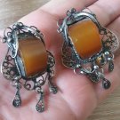 Vintage Armenian Soviet Filigree Amber Dangle Earrings – 1960s Ethnic Elegance