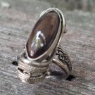 Vintage Armenian Soviet Filigree Ring: 1960s Mahogany Obsidian Jewelry