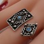Armenian Adjustable Open Ring &acirc;�� Turquoise & Sterling Silver Carpet Design