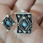 Armenian Adjustable Open Ring &acirc;�� Turquoise & Sterling Silver Carpet Design