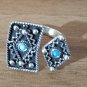 Armenian Adjustable Open Ring &acirc;�� Turquoise & Sterling Silver Carpet Design
