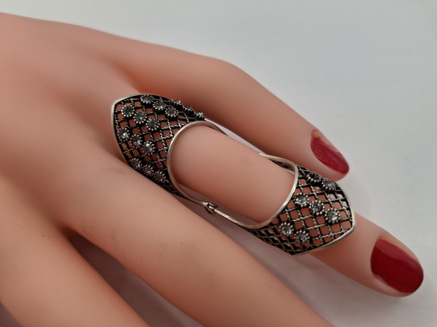 Articulated Filigree Double Ring &acirc;�� Sterling Silver with Zircon Stones