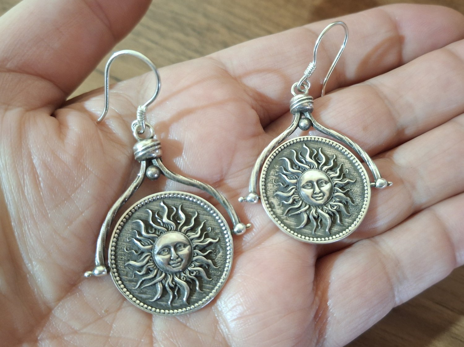 Night & Day Dangle Sterling Silver Earrings: The Moon and the Sun Earrings