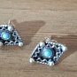 Armenian Geometric Turquoise Earrings &acirc;�� Sterling Silver Two-in-One Design