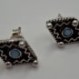 Armenian Geometric Turquoise Earrings &acirc;�� Sterling Silver Two-in-One Design