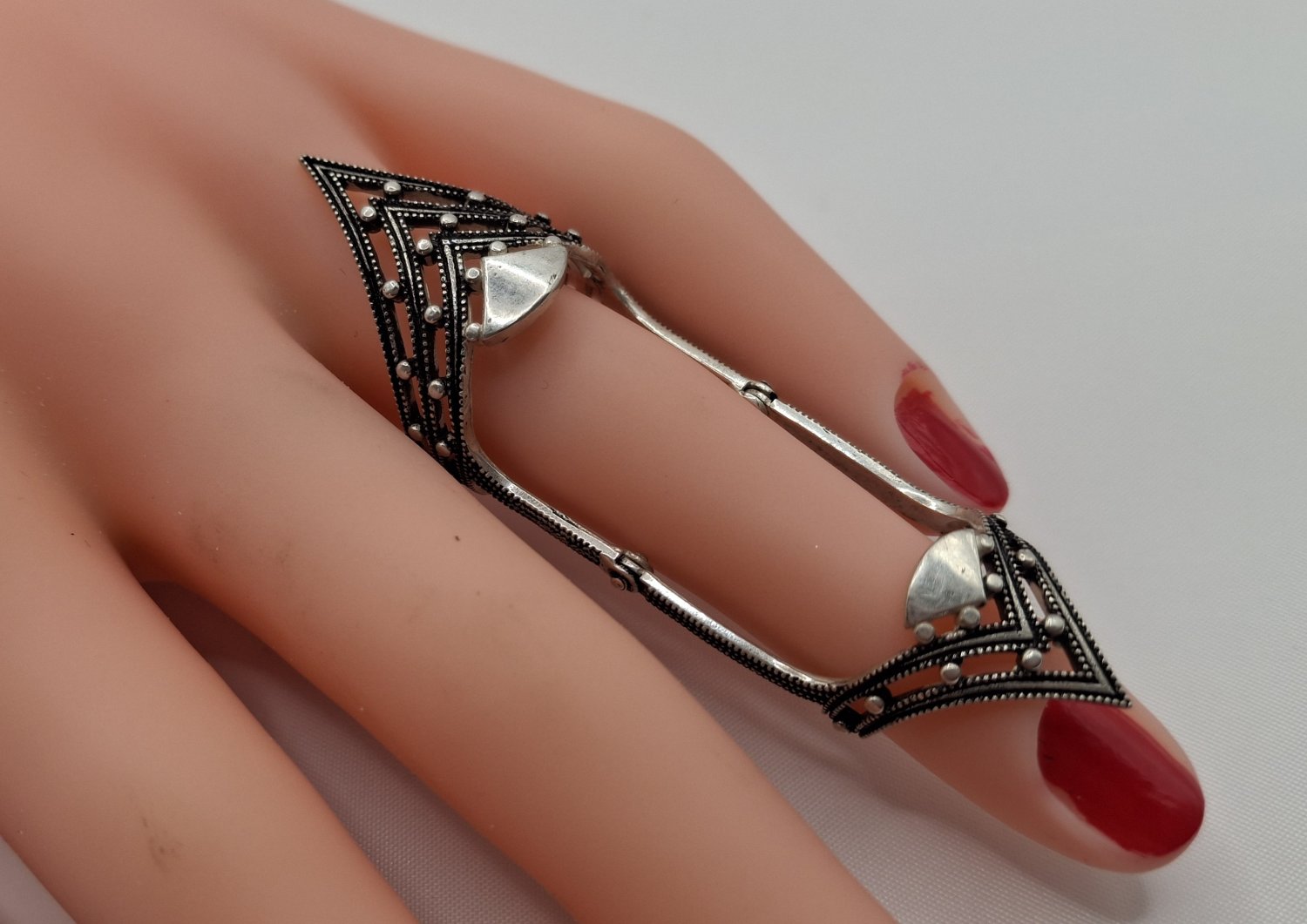 Articulated Double Ring Sterling Silver .925: Full Finger Ring